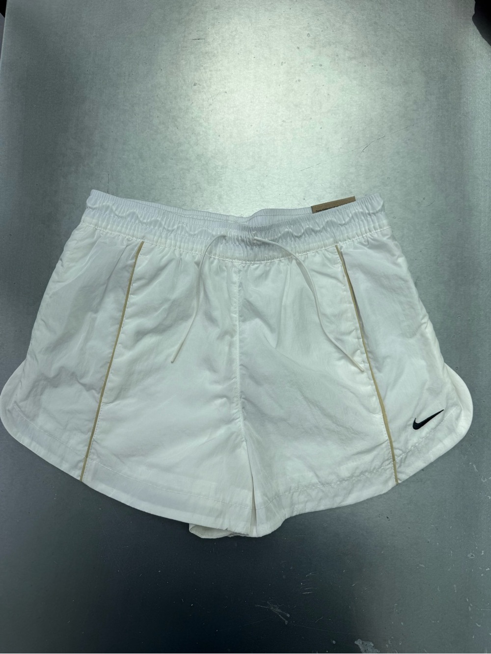 Nike White Athletic Shorts with Beige Piping